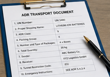 ADR-Transportdokumente und Unterlagen für Lithiumbatterie-Sendungen