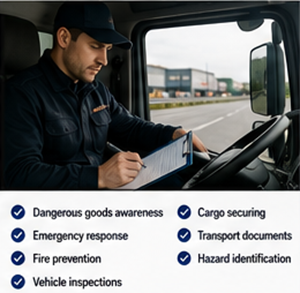 ADR-zertifizierter Gefahrgutfahrer führt eine Fahrzeugkontrolle durch