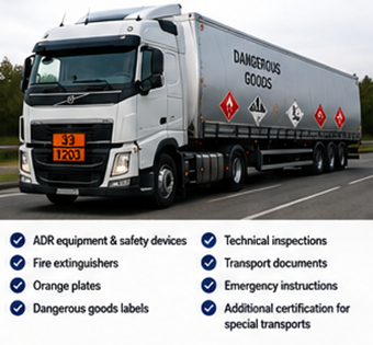 Schwerer Lkw transportiert gefährliche Güter unter ADR-Vorschriften in Europa