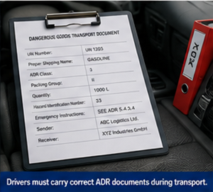 ADR-Beförderungspapiere und Gefahrgutdokumente in der Lkw-Kabine