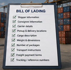 Versanddokument-Details und Frachtinformationen in einem Bill of Lading