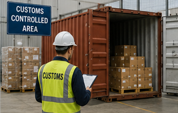 Zolllager mit zollüberwachter Importfracht und Containern