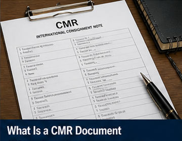 Papier-CMR-Dokument, ausgefüllt mit Sendungsdetails sowie Absender-, Empfänger- und Frachtführerangaben