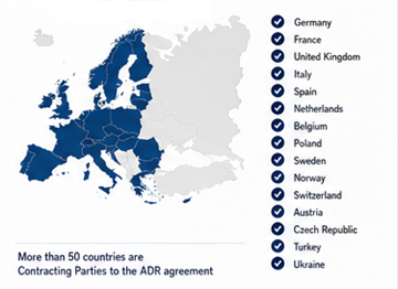 Europäische und internationale Länder, die ADR-Vorschriften für den Transport gefährlicher Güter anwenden
