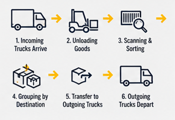 Cross-Docking-Workflow mit ein- und ausgehenden Logistik-Lkw
