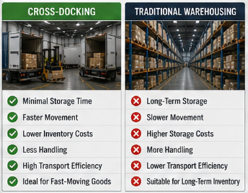 Vergleich zwischen Cross-Docking-Prozessen und traditioneller Lagerhaltung