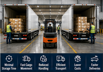 Cross-Docking-Lager, das Paletten direkt zwischen Lkw umschlägt