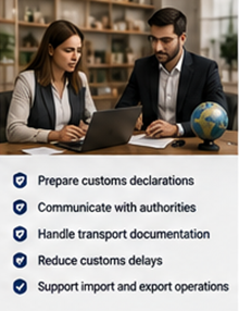 Zollagent und Spediteur verwalten internationale Versanddokumente und Logistik
