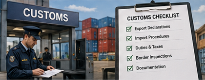 Zollbeamte prüfen internationale Fracht und Transportdokumente für Import- und Exportvorgänge
