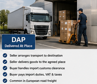 Lkw liefert Fracht zum Bestimmungsort des Kunden nach DAP-Lieferklausel