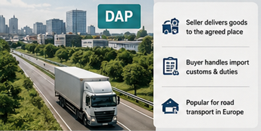 Lkw liefert die Ware unter DAP direkt an den Bestimmungsort des Kunden