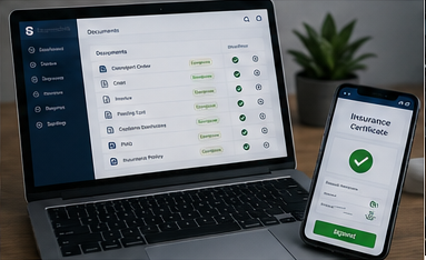 Digitale Logistikplattform mit Online-Versicherungszertifikaten und Dokumentenmanagement für Transporte