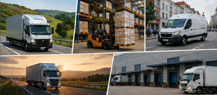 Nationaler Gütertransport mit lokalen Lieferfahrzeugen, Lagerhäusern, City-Logistik und regionalen Transportabläufen