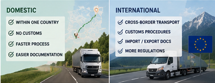 Nationaler und internationaler Gütertransport über europäische Grenzen mit Logistik-Lkw