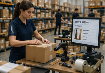 E-Commerce-Fulfillment-Center bei der Bearbeitung von Online-Kundenbestellungen