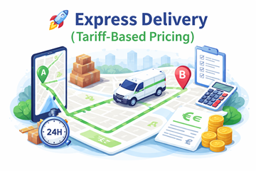 Express-Transport mit Route von Punkt A nach Punkt B, mit distanzbasierter Preisgestaltung und schneller Sendung