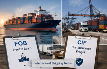 Internationale Seefrachtlogistik mit erklärten FOB- und CIF-Versandklauseln anhand von Frachttransportprozessen