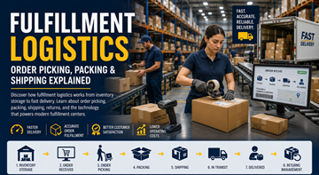 Modernes Fulfillment-Lager mit Mitarbeitenden, die Online-Bestellungen verpacken und Sendungen vorbereiten