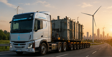 Moderner Großraumtransport-Konvoi als Sinnbild der Zukunft der Schwertransportlogistik