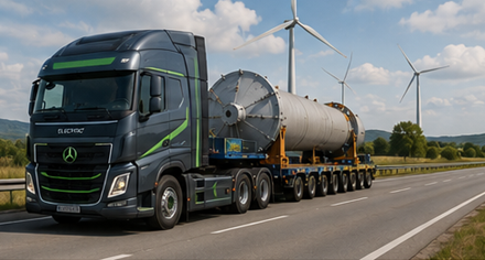 Moderner Übermaßtransport-Konvoi als Symbol für die Zukunft des europäischen Schwerlasttransports