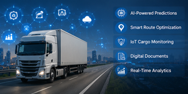 Zukunftstechnologien in der Logistik mit KI-Sendungsverfolgung, smarten Transportsystemen und automatisierter Liefertransparenz