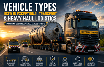 Schwertransport-Lkw und Spezialauflieger beim Transport übergroßer Ladung durch Europa