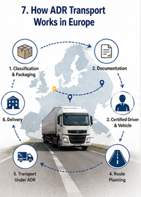 Europäischer ADR-Logistikprozess mit Gefahrgut-Transportroute und Compliance-Verfahren