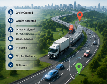 Moderner Logistik-Trackingprozess mit GPS-Lkw-Tracking, digitalen Transportsystemen und Sendungsupdates
