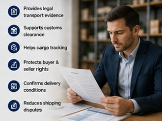Logistikmanager prüft Bill-of-Lading-Dokumente für internationalen Warentransport