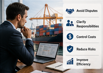 Logistikmanager prüft internationale Versandverträge und Handelsbedingungen für den Gütertransport
