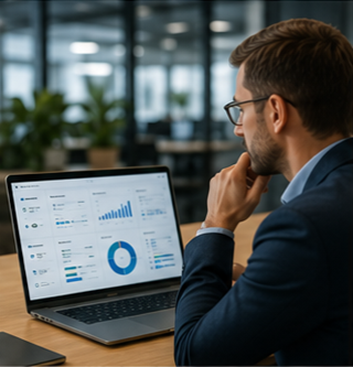 Business-Manager nutzt ein Dashboard zur Sendungstransparenz, um Logistik- und Transportabläufe zu überwachen