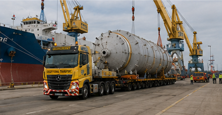 Industriehafen beim Umschlag von Übermaßladung und bei Schwertransport-Abwicklungen
