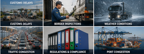 Herausforderungen im internationalen Transport: Zollverzögerungen, Wetter, Verkehr, Häfen und Frachtlogistikprozesse