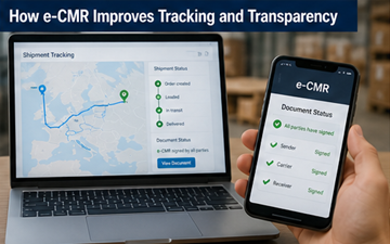 Digitales Tracking-System zeigt Sendungsroute und Echtzeit-Updates in einer Logistikplattform