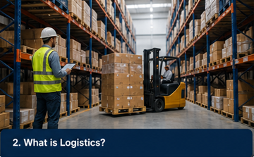 Lagerlogistiksystem mit Mitarbeitenden, die Lagerung und Distribution von Waren steuern