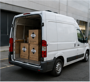 Liefertransporter transportiert Gefahrgut nach ADR-Limited-Quantity-Regeln