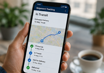 Kunde nutzt eine mobile Sendungsverfolgungs-App mit Live-Updates zur Lieferung und Benachrichtigungen