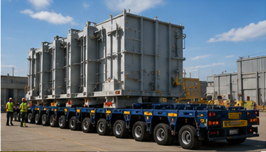 Modulares Schwertransport-Trailer-System beim Transport übergroßer Industrieladung