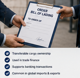 Handelsfinanzierung im internationalen Handel und Order Bill of Lading-Dokument im Warentransport