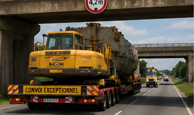 Schwertransport-Lkw mit übergroßer Ladung, die die Standardabmessungen im Straßenverkehr überschreitet