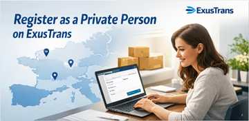 Registrierungsformular für Privatpersonen auf ExusTrans mit persönlichen Angaben und E-Mail-Aktivierung