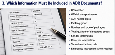 Erforderliche Informationsfelder in ADR-Transportdokumenten für Gefahrgut