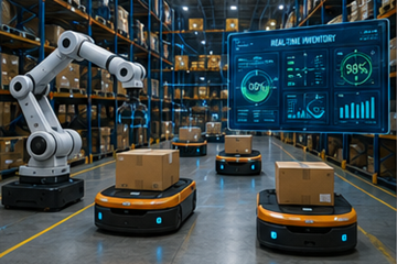 Smart Warehouse mit Robotik, Automatisierung und digitalen Bestandssystemen