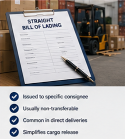 Straight Bill of Lading-Dokument für direkte Warenzustellung
