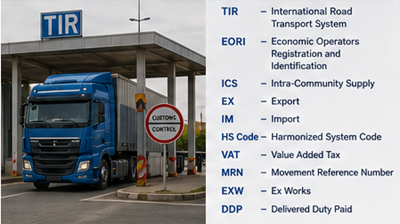 Internationaler Lkw nutzt das TIR-Zolltransitsystem an einem europäischen Grenzübergang