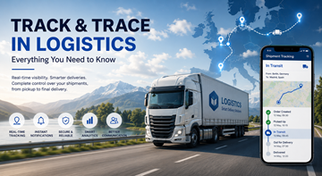 Modernes Logistik-Track-&-Trace-System mit GPS-Tracking, Sendungstransparenz und Echtzeit-Liefermonitoring von Lkw in ganz Europa