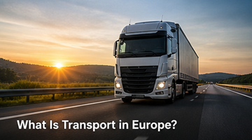 Europäisches Transportsystem Lkw Züge Schiffe und Flugzeuge bewegen Waren durch Europa Logistiknetzwerk