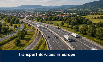 Europäisches Transportnetzwerk mit Lkw, Autobahnen und grenzüberschreitenden Logistikverbindungen