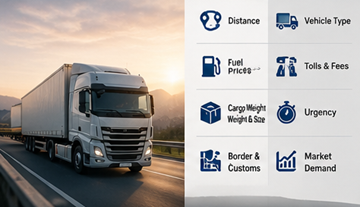 Logistik-Preisfaktoren inklusive Entfernung, Kraftstoff, Maut, Ladung und Transportplanung in Europa