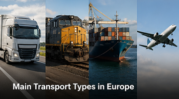 Verschiedene Transportarten Europa Lkw Transporter Containerschiff Güterzug Logistikvergleich